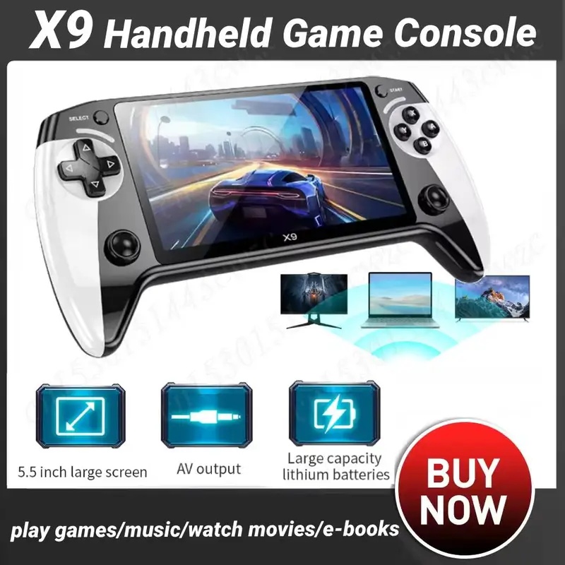 Gaming Console.Emulators - X9 Pocket-Videospielkonsole, 5,5-Zoll-HD-Bildschirm, Typ-C-Ladefunktion, tragbarer Gaming-Player,