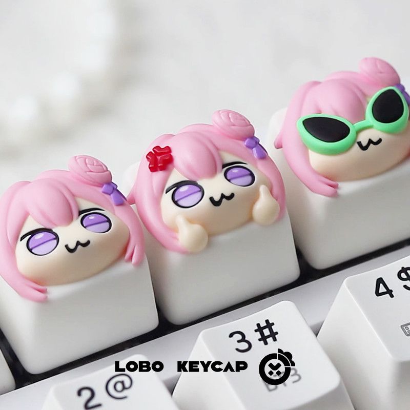 Gaming Console With Keyboard - Niedliche rosa Anime-Mädchen-Harz-Keycap mit Rosen-Dekor, individueller